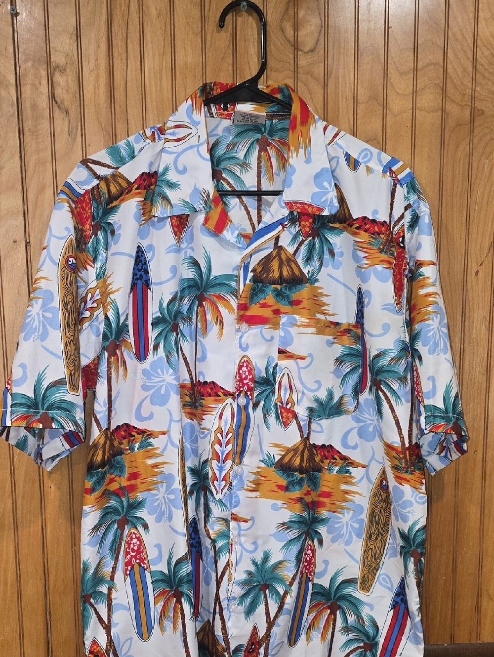Men's Hawaiian Surf Board Print Short-Sleeve Shirt Size XL